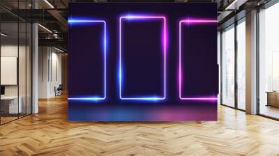 Three Glowing Neon Rectangle Frames Set. Perfect vector clip art for your design. Wall mural