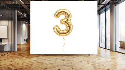 3. Foil balloon number three isolated on white background Wall mural