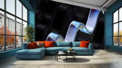 3d abstract tech background with a dynamic wave, blue liquid streamline on black, futuristic design  Wall mural