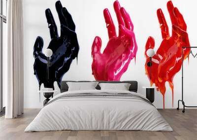 Art liquid abstract design idea. Black and red paint drip hand gesture isolated on a white background 3d rendering. Wall mural