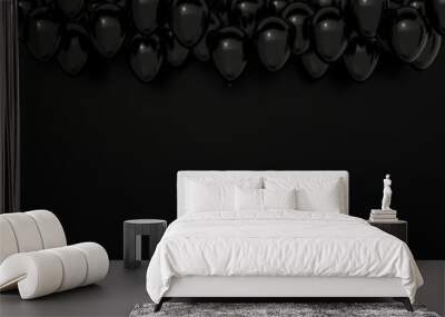 Black Festive Background, flying black balloons, 3d rendering Wall mural