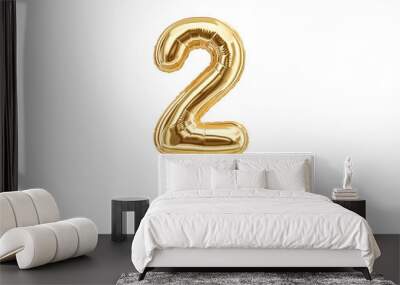 Foil balloon number Two isolated on white background Wall mural