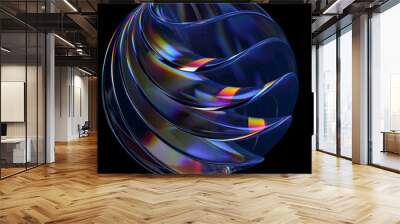 Futuristic 3d rendering abstract ball, color gradient spherical glass orb on black, modern graphic design element Wall mural