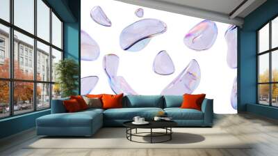 Iridescent modern design elements, glass gradient 3d organic shapes set, liquid abstract transparent 3d rendering objects. Wall mural