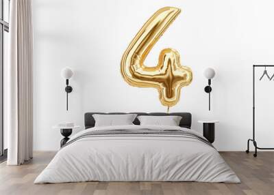 Numeral 4. Foil balloon number four isolated on white background Wall mural