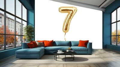 Numeral 7. Foil balloon number seven isolated on white background Wall mural