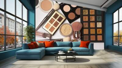 Set of makeup products. Top view Wall mural