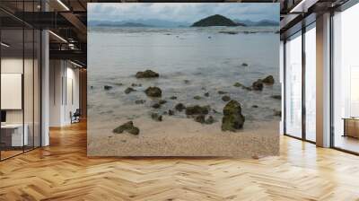 Rocks on the beach with the sea on the background Wall mural