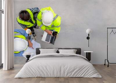 banner : civil engineer inspect structure at construction site against blueprint, building inspector Wall mural