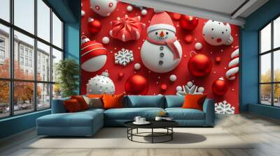 Cute 3D illustration of Christmas pattern. Wall mural