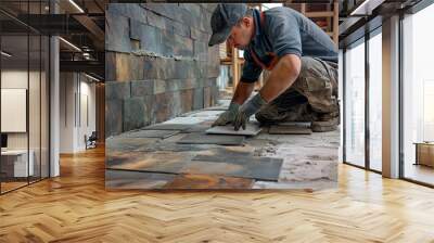 Images of professional tile flooring that emphasize work that requires precision and skill. Wall mural