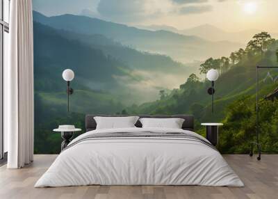 Morning mountain landscape with clouds and alpine panorama.
Morning mist, breathtaking natural scenery Travel and tourism concept images, refreshing and relaxing nature images Wall mural