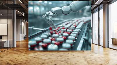 Picture of a pharmaceutical factory to pack medicine with precision medical products ,robot arm, robot, Wall mural