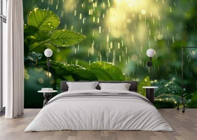 rain drops on the leaves Wall mural