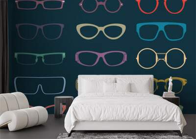 Vector Set: Vintage Glasses Silhouettes Wall mural