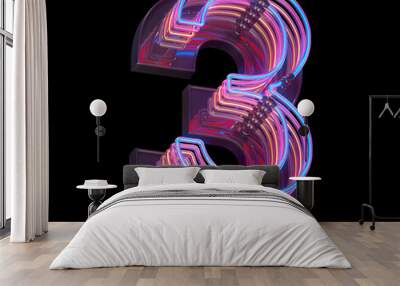 3d lines colorful neon font. Number 3. Wall mural