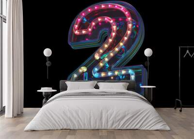 Colorful led font. Number 2 Wall mural