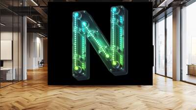 Futuristic green light font. Letter N.  Wall mural