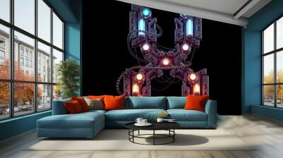 Futuristic metal font. Light neon. Letter  X. Wall mural