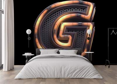 Futuristic orange light font. Letter G Wall mural