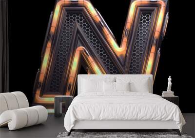 Futuristic orange light font. Letter N Wall mural