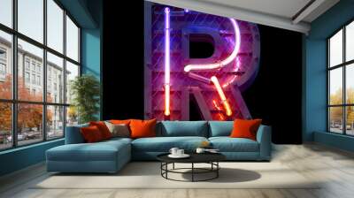 Heavy metal ultra neon font. Letter R. Wall mural