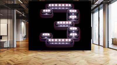 Led digital font. White light. Number 3. Wall mural