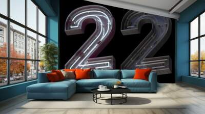 Metal neon font with On and Off. Number 2.  Wall mural