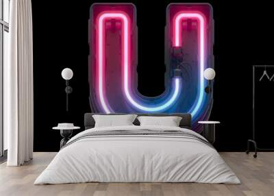 Ultraviolet neon futuristic font. Wall mural