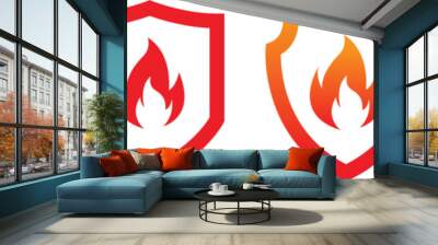 shield fire icon set. fire shield icon collections symbol sign with transparent background Wall mural