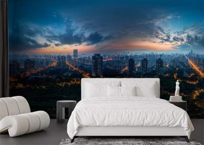 Aerial view of the metro city sunset time 8K VR 360 Spherical Panorama Wall mural