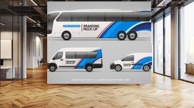 Coach Bus, Passenger Van and Company Car vector Mockup set. Abstract graphics consept for Brand identity and Advertising on Passenger Bus and  public 
transport. Passenger Bus editable 
mockup set  Wall mural