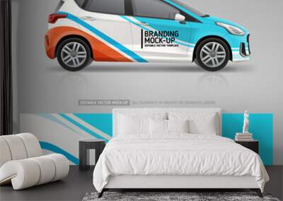 Company Vehicle and branding sticker wrap design. Abstract graphics corporate identity for company car. Corporate Car mockup. Branding vehicle mockup. Sport car wrap design. Editable vector template Wall mural