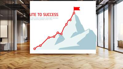 Mountain climbing route to the top. Business path is on the way to  concept of success. Mountain top. Climbing route to the top of the cliff. Vector illustration Wall mural