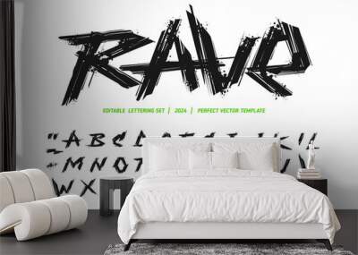 Rave - street art graffiti font type alphabet in Grunge style vector collection. Set of Rock'n'roll doodle collection of street art grunge elements: heart, crown, etc. Punk Rock music type font Wall mural