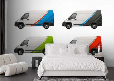 Realistic vector Van mockup set with branding wrap decal design and corporate identity. Abstract graphics and logo place on branding vehicle. Company delivery truck concept for transport advertising Wall mural