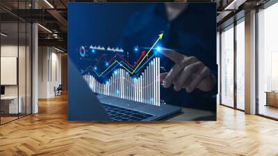 Businessman planning digital stock market analysis strategy Technology chart showing positive growth. investment finance	
 Wall mural