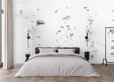 collection water bubble black oxygen air, in underwater clear liquid with bubbles flowing up on the water surface, isolated on a white background Wall mural