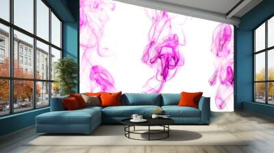 Swirling motion of pink smoke or fog group, abstract line isolated on white background Wall mural