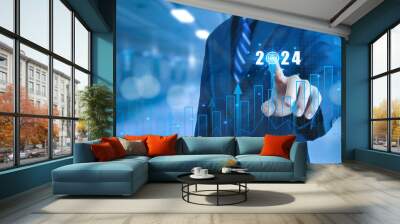 The Economic Analysis 2024, finance goal to success. concept of Making a profit in the investment market in growth industry technology, action business plan budget targets the new year 2024 growth.  Wall mural