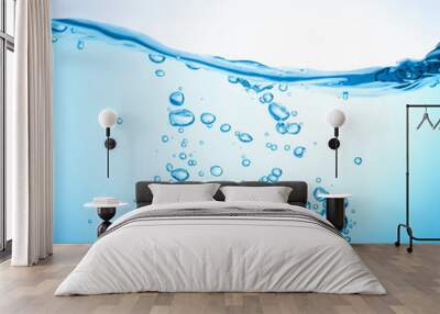 The flow of water creates a splash and the blue waves underwater, and the bubbles naturally flow to the surface. with copy space Wall mural