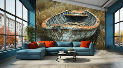 3D rendering of an old abandoned boat in a state of decay Wall mural