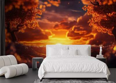 Autumn evening sunset above the ocean, Autumn sunset over the ocean Wall mural