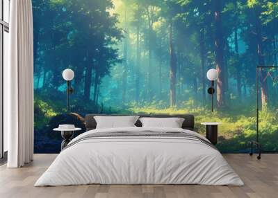 Captivating artwork showcasing the stunning beauty of a forest landscape Wall mural