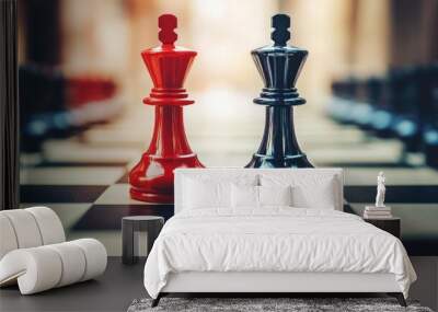 Chess pieces symbolizing rivalry between two nations Wall mural