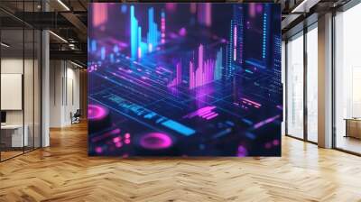 Data visualization showcasing income inequality on a holographic interface featuring a minimalist design in a futuristic style with neon blue elements Wall mural