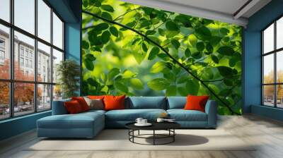 Foliage of green tree branches Wall mural