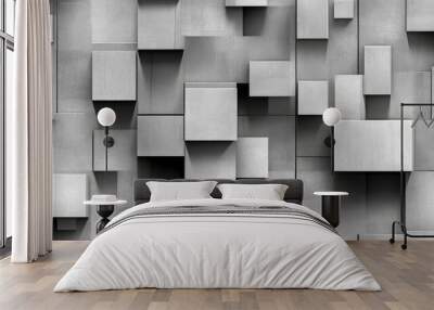 Geometric pattern featuring gray tones and three dimensional boxes Wall mural