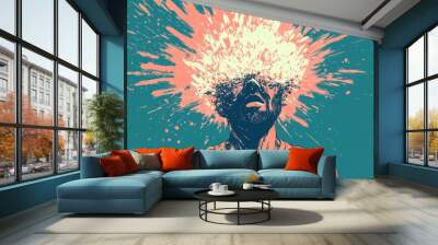 Hand drawn 2d illustration of a person with a burst instead of a head Creative design suitable for card poster banner or t shirt print featuring lettering Wall mural