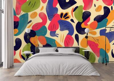 Hand drawn pattern background featuring colorful playful abstract doodles in a vibrant pop art style Wall mural